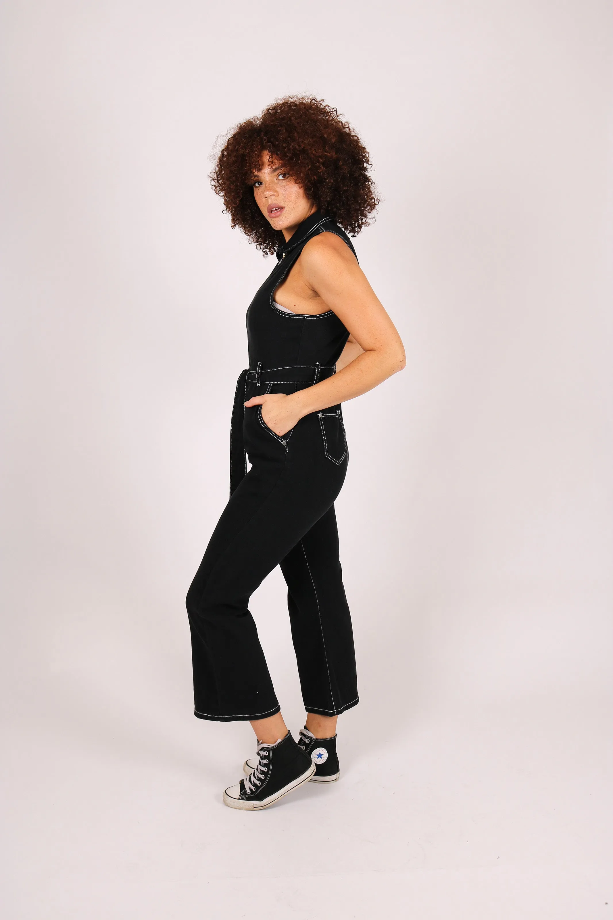 Wyoming Denim Jumpsuit With Kick Flare In Black