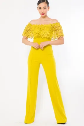 Yellow Crochet Off Shoulder Jumpsuit