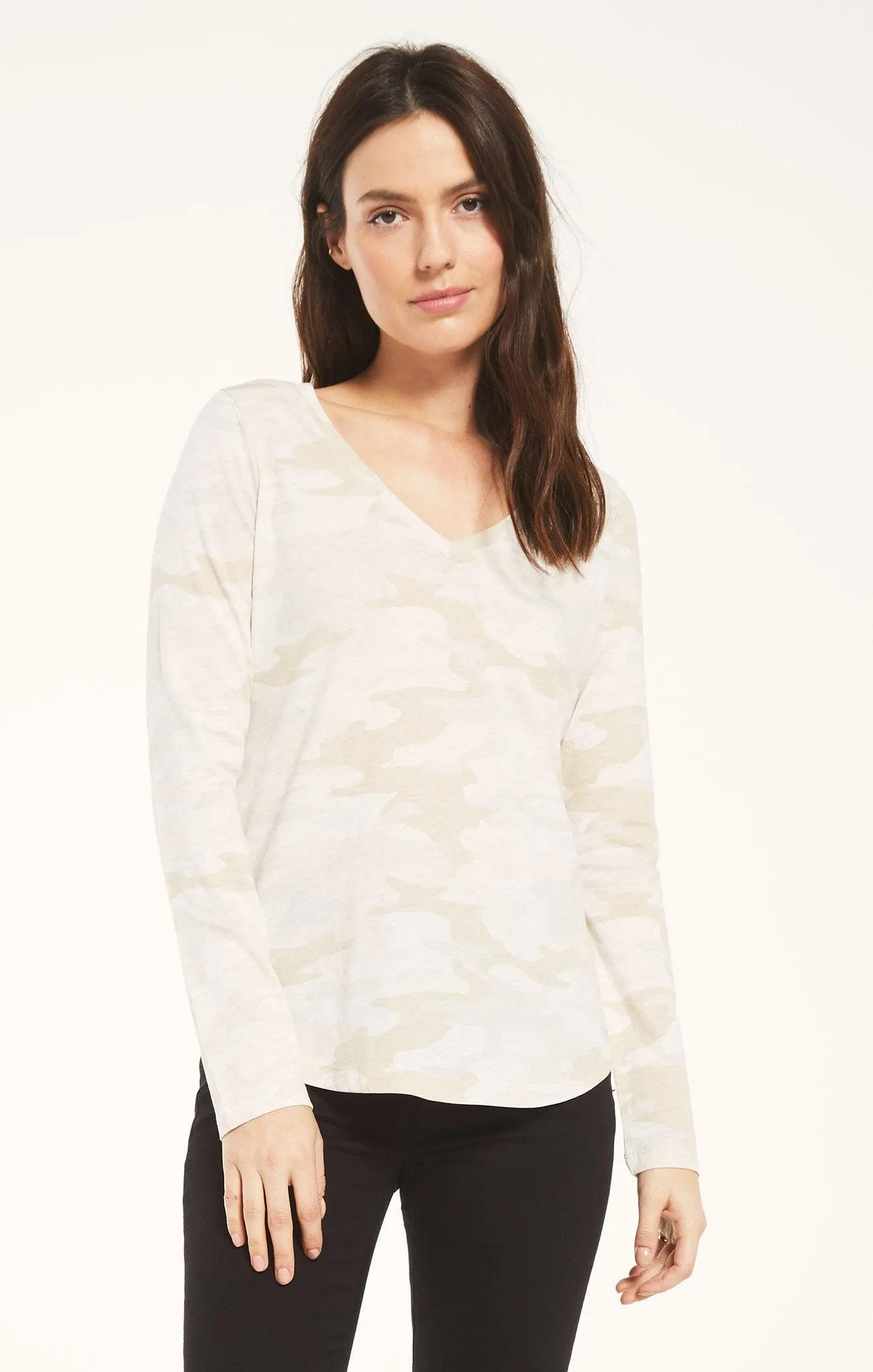 Z Supply Kinney Camo Long Sleeve Top Light Oatmeal